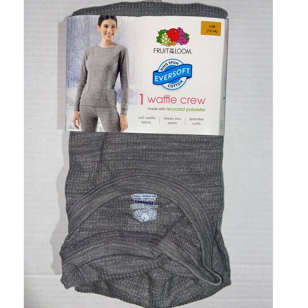 Fruit of the Loom EverSoft Women's Waffle Pant Size Large 12-14 Gray NEW